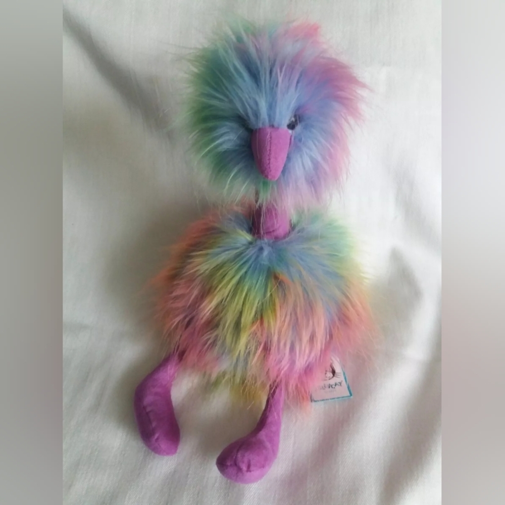 Rainbow Pompom Jellycat London Ostrich Stuffed Animal